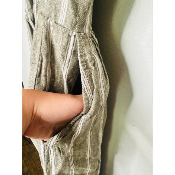 MADEWELL Green Stripe 100% Linen Sweetheart Neckline Campbell Jumpsuit Size 8 - Picture 12 of 16